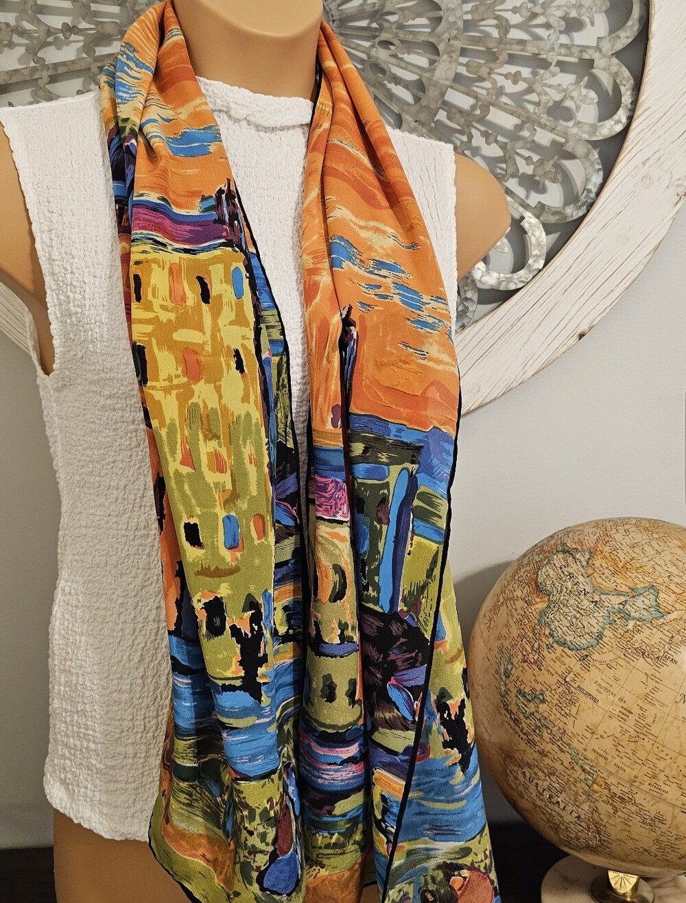 Vibrant Silk Multicolor Art-Print Scarf -